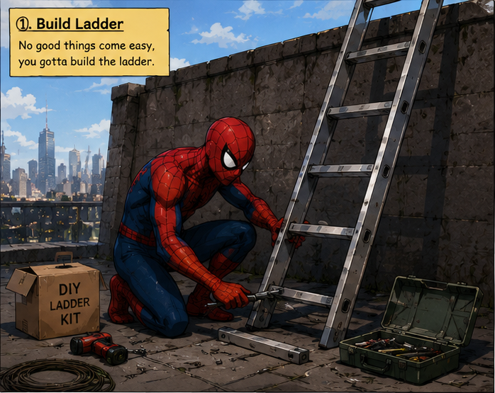 The author builds a ladder to inspect engineering problems from above