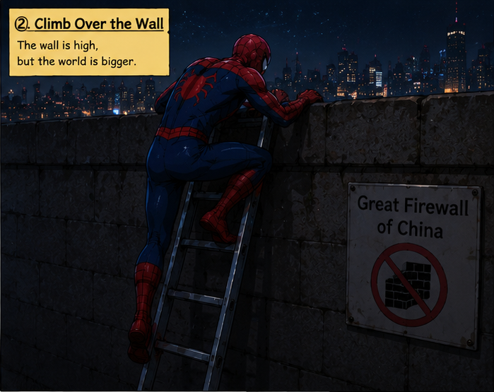 The author climbs a wall to find a path for protocols